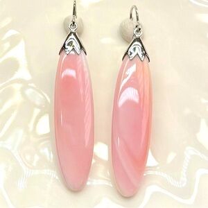 EQC3 Organic Carribean Blush Queen Conch XL Oblong Earrings 18K WGold S925